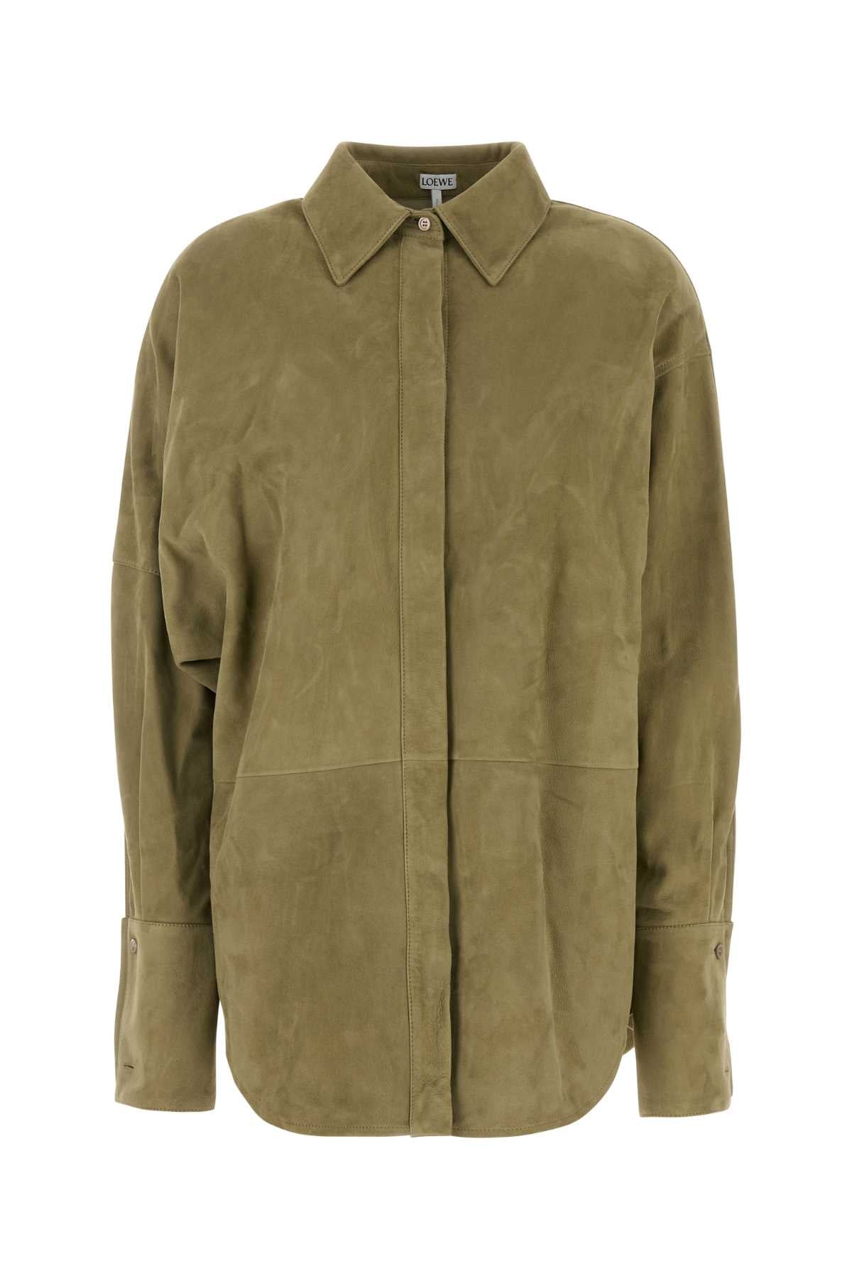Loewe Women Sage Green Suede Shirt