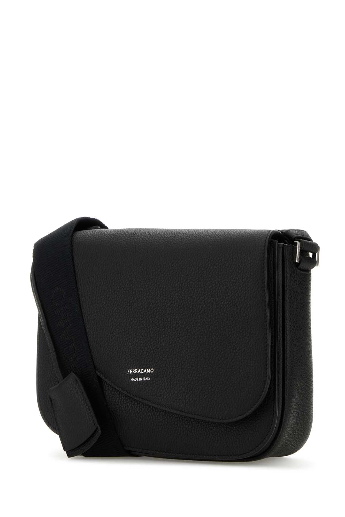 Salvatore Ferragamo Men Black Leather Fiamma Crossbody Bag