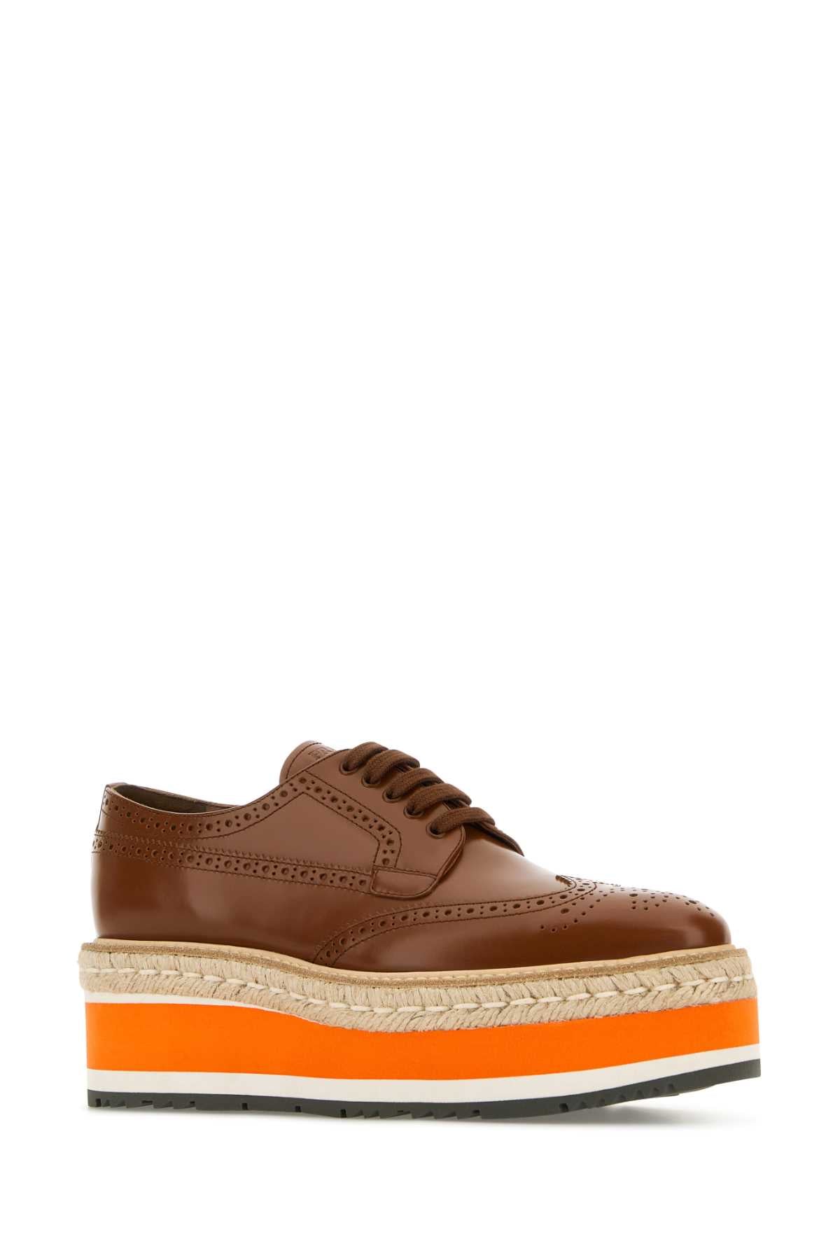 Prada Women Caramel Leather Lace-Up Shoes