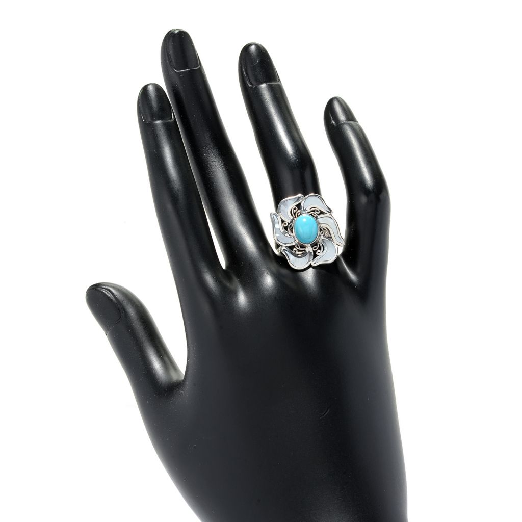 Artisan Silver by Samuel B. Sleeping Beauty Turquoise & Mother-of-Pearl Flower Ring, 5.89 grams by Steals