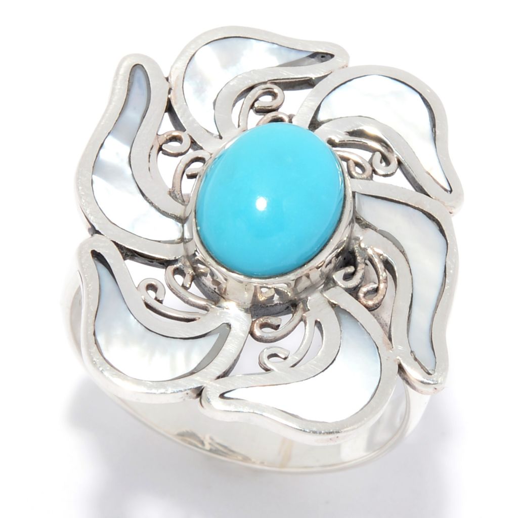 Artisan Silver by Samuel B. Sleeping Beauty Turquoise & Mother-of-Pearl Flower Ring, 5.89 grams by Steals