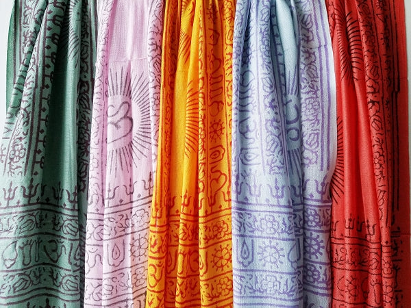 OM Hand Block Bhakti Yoga Prayer Sanskrit Hindu Mantra Shawl by OMSutra