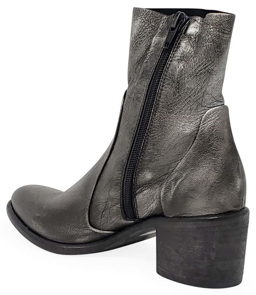 Antique Silver Leather Ankle Boot