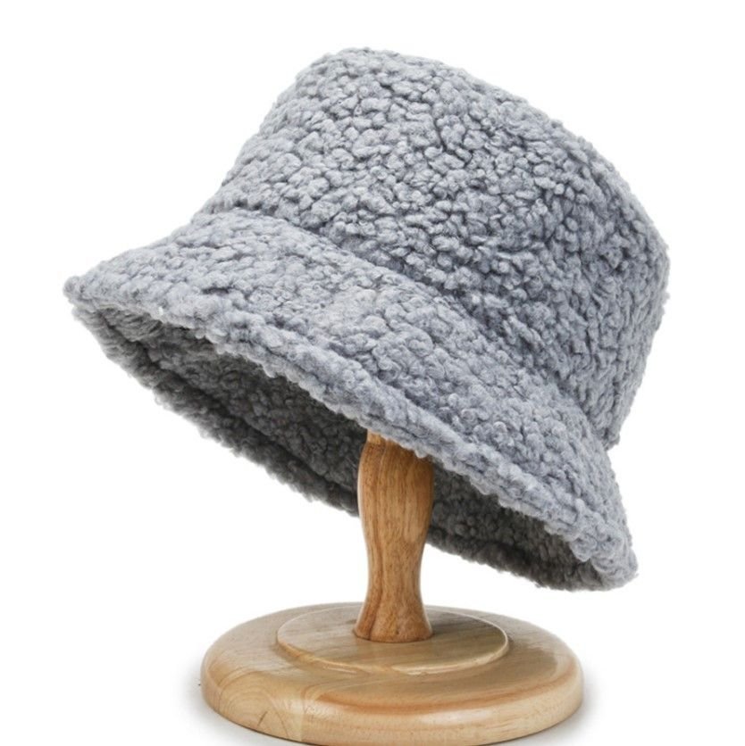 2021 Women's Harajuku Bucket Hat Solid Color Women Men Fishing Fisherman Hats Autumn Winter Lamb Wool Outdoor Warm Panama Cap