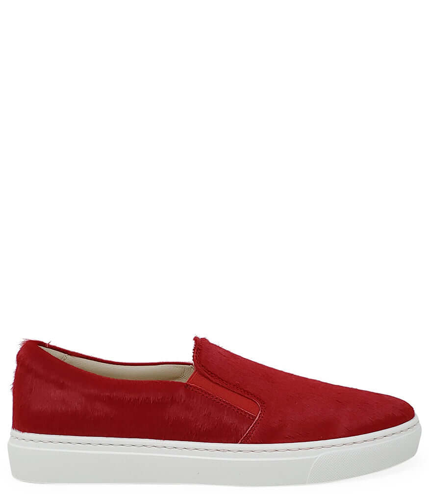Red Short Hair Calf Slip On Sneaker