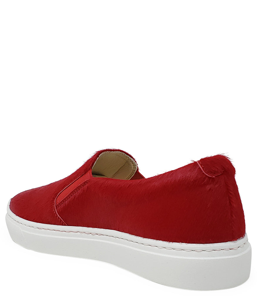 Red Short Hair Calf Slip On Sneaker