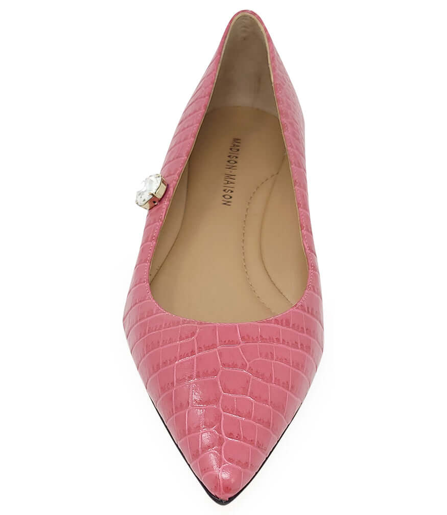 Pink Leather Croc Print Flat