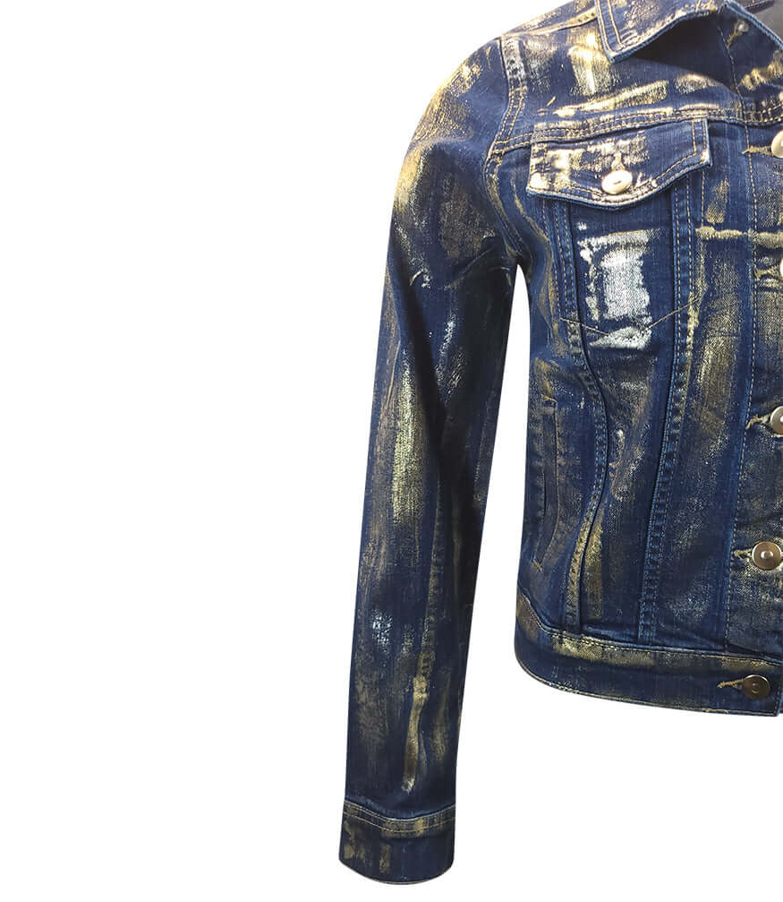 Dark Blue/Brown Cotton Slim Jean Jacket