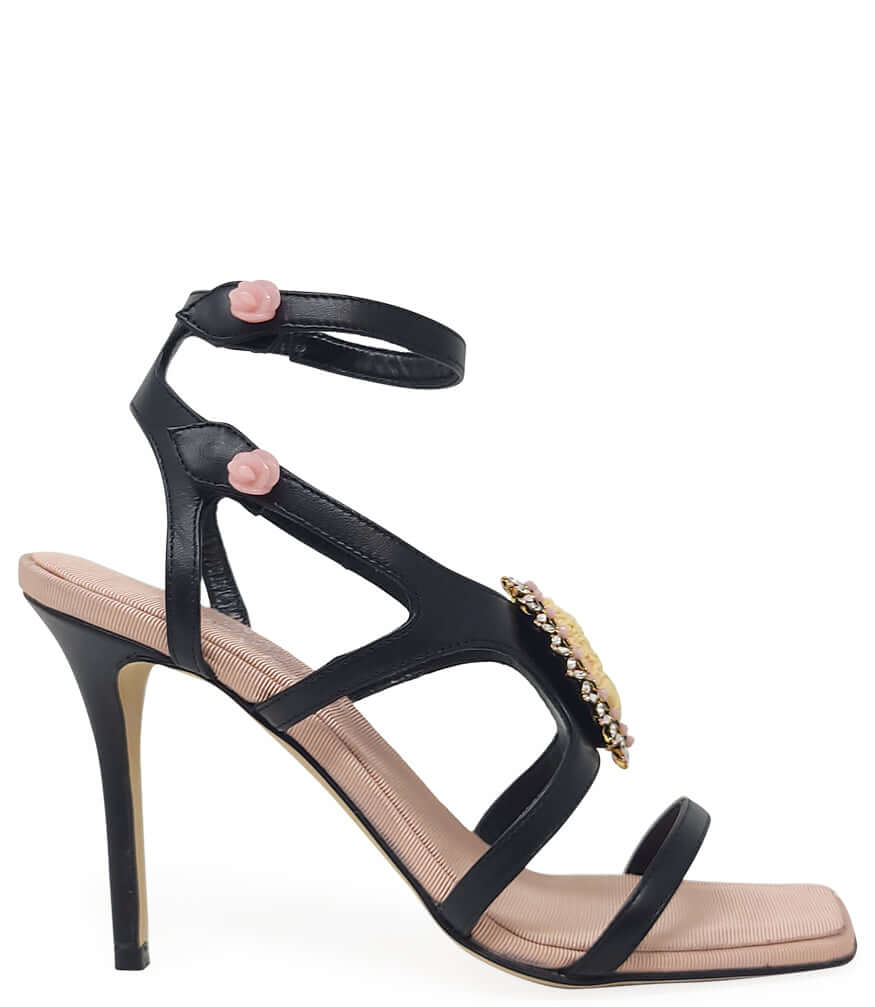 Black Pink High Heel Leather With Cameo Detail