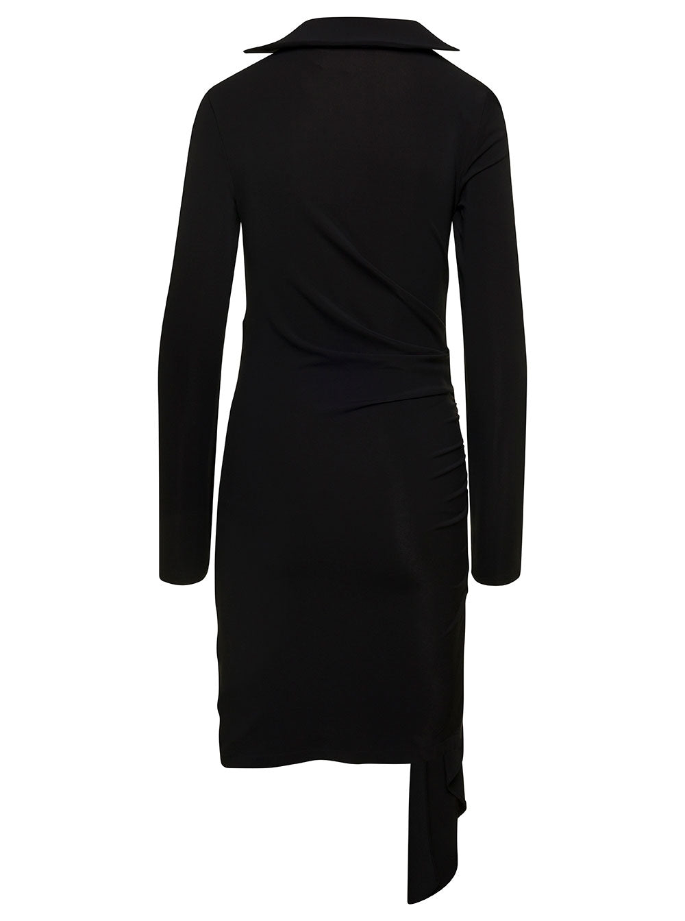 Off-White Women Mini Asymmetric Black Dress With Cut-Out And Ruffle Detail In Viscose Stretch Woman