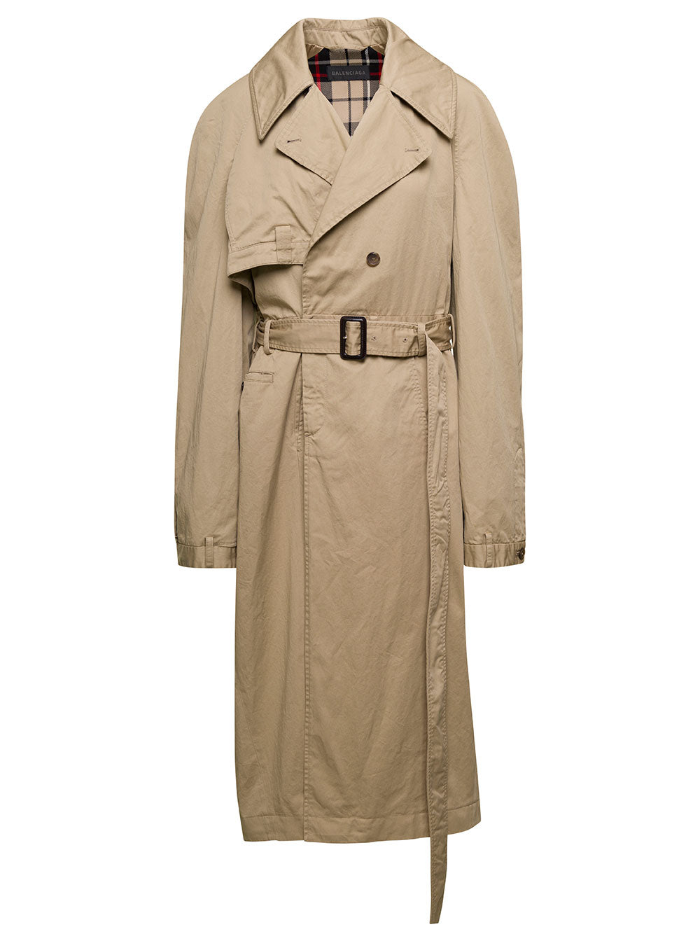 Balenciaga Women Beige Deconstructed Trench Coat With Matching Belt In Cotton Twill Woman