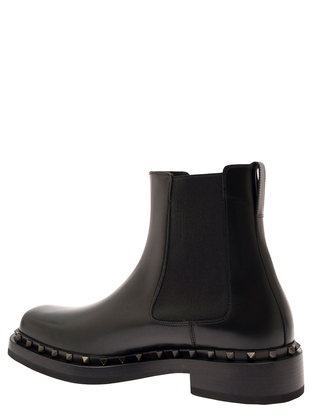 Valentino Garavani Men 'Rockstud M-Way' Black Ankle Boots With Studs Detailing In Smooth Leather Man