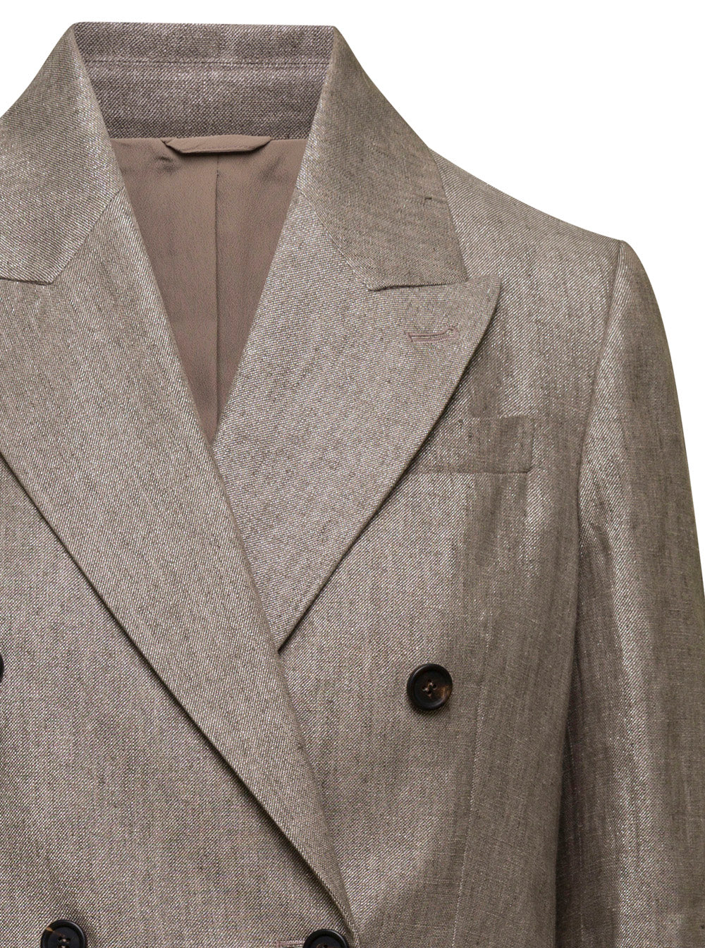 Brunello Cucinelli Women Metallic Double-Breasted Jacket With Peak Revers In Linen Blend Woman