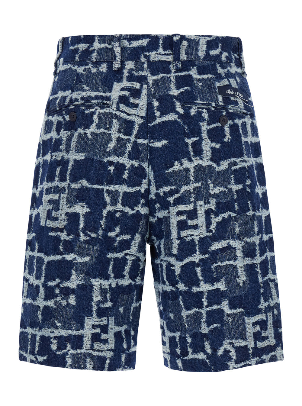 Fendi Men Blue Bermuda Shorts With Ff Print In Cotton And Linen Man