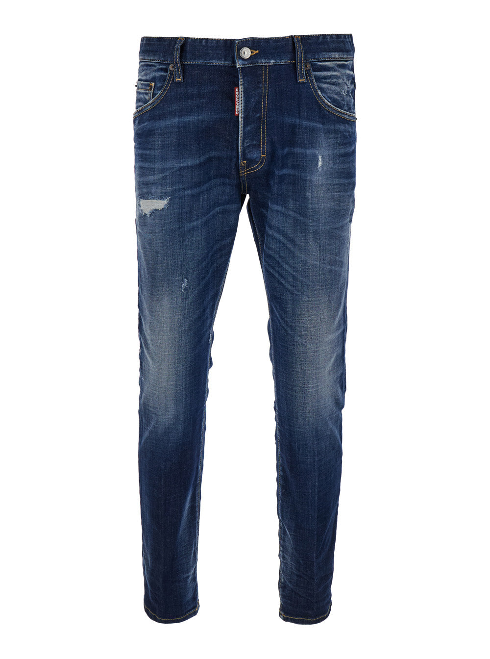 Dsquared2 Men 'Skater' Blue Fitted Jeans With Logo Patch In Stretch Cotton Denim Man