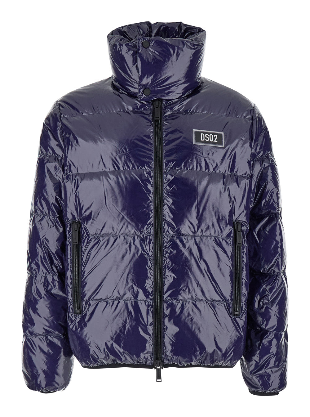 Dsquared2 Men Blue Down Jacket With Logo Patch On The Front In Tech Fabric Man