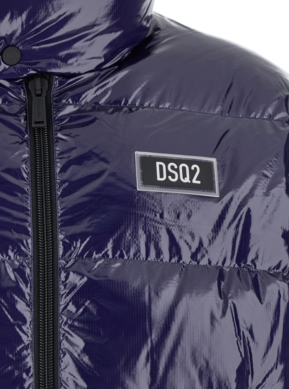 Dsquared2 Men Blue Down Jacket With Logo Patch On The Front In Tech Fabric Man