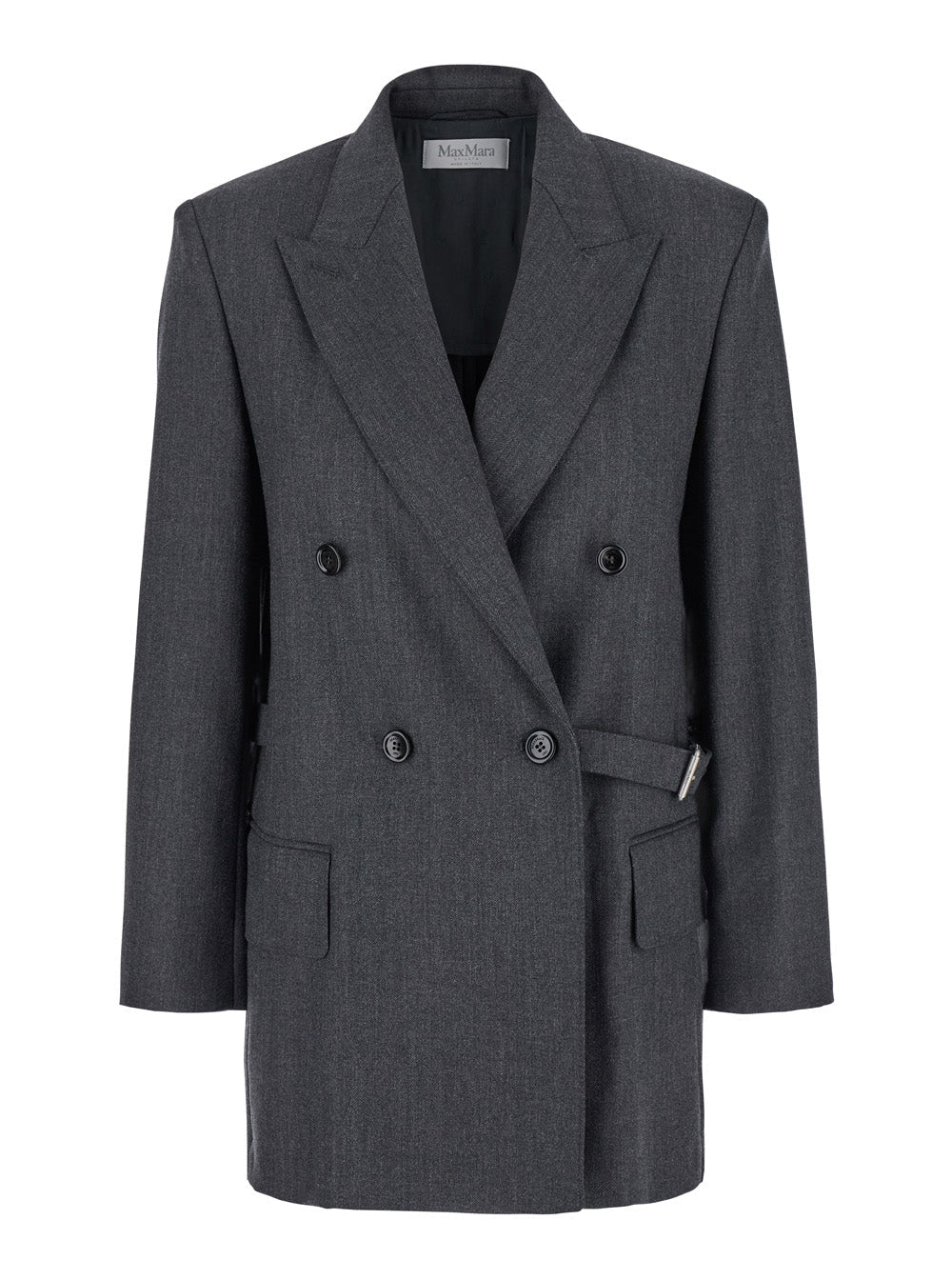 Max Mara Women 'Latino' Grey Double-Breasted Jacket With Peak Revers And Waist Belt In Virgin Wool Woman
