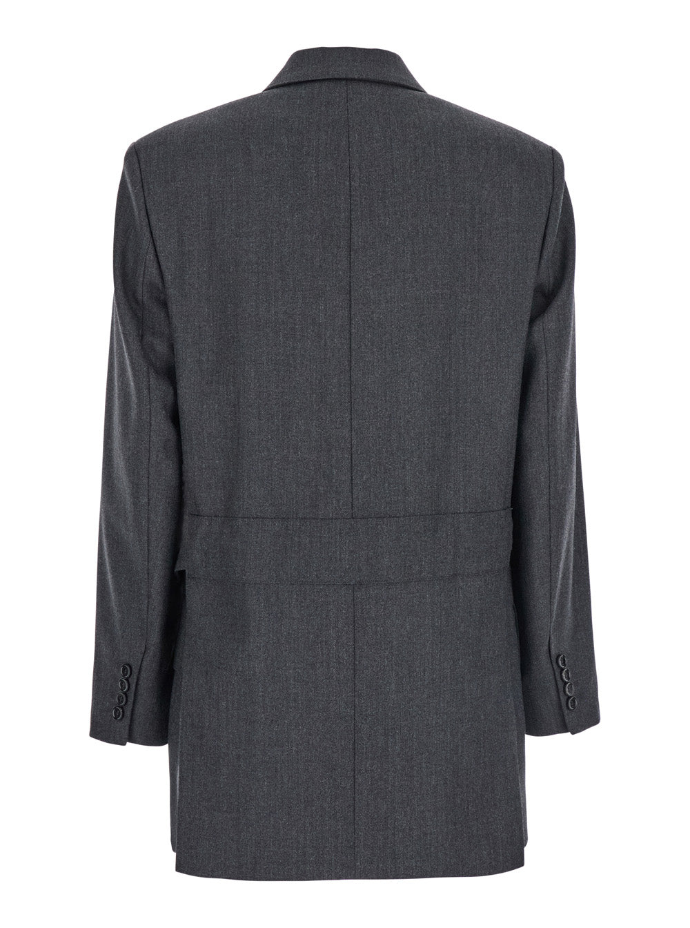 Max Mara Women 'Latino' Grey Double-Breasted Jacket With Peak Revers And Waist Belt In Virgin Wool Woman