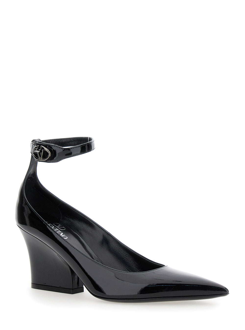 Valentino Garavani Women Black Pointed-Toe Pumps With Strap And High Heel With Vlogo Detail In Leather Woman