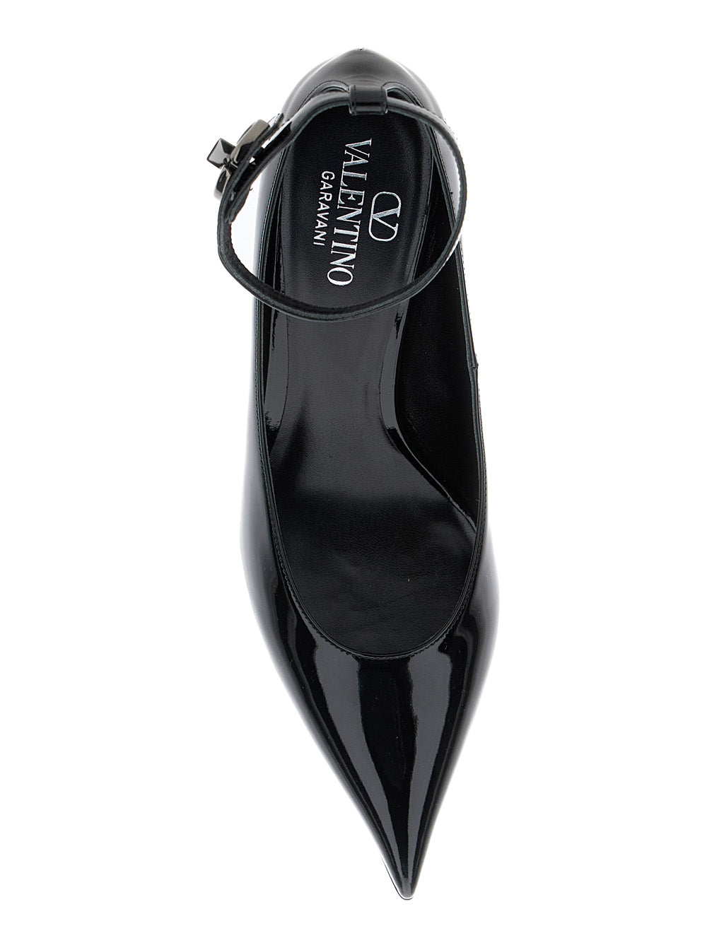 Valentino Garavani Women Black Pointed-Toe Pumps With Strap And High Heel With Vlogo Detail In Leather Woman