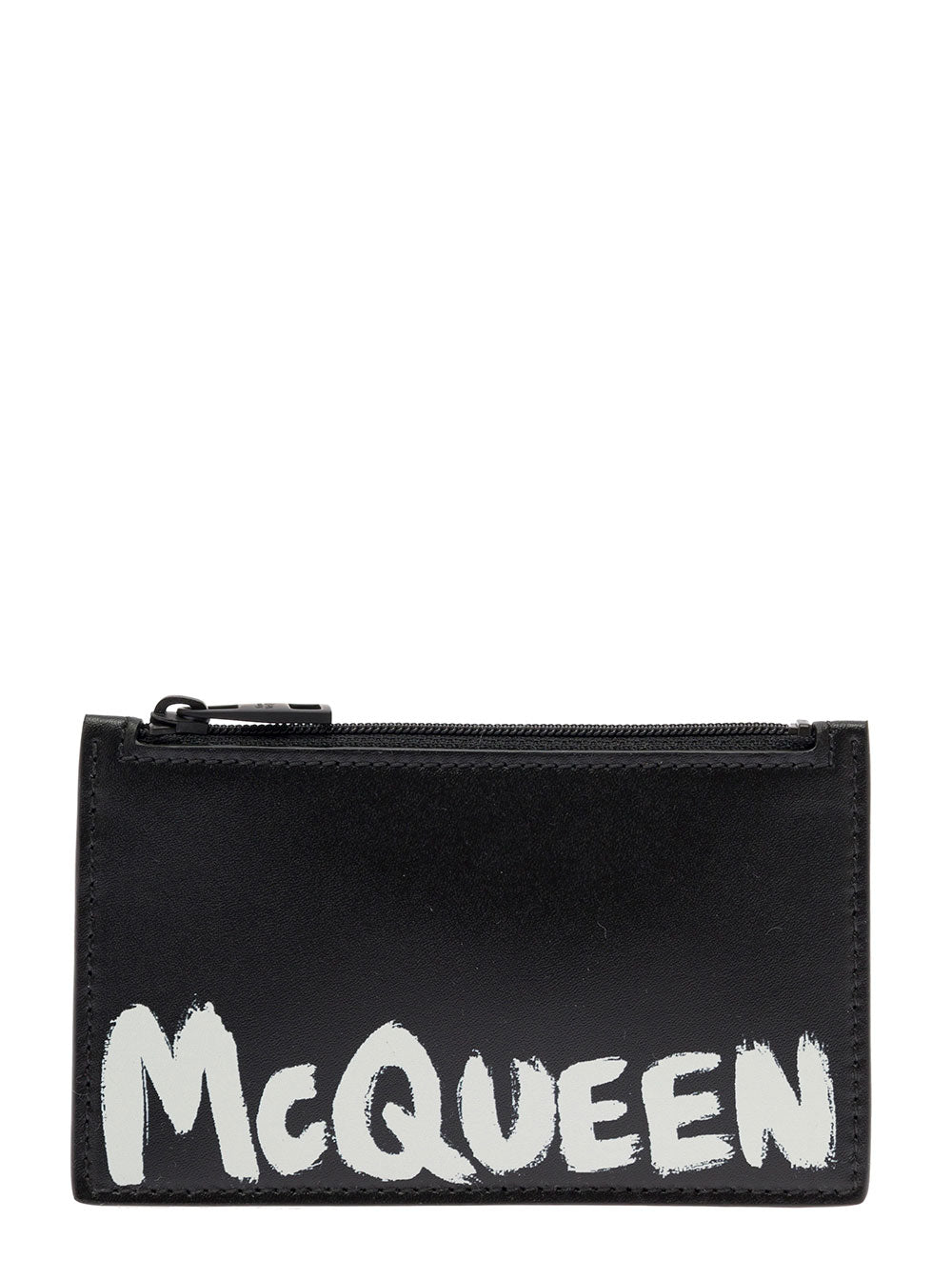 Alexander Mcqueen Men Black Card-Holder With Contrasting Graffiti Logo In Smooth Leather Man