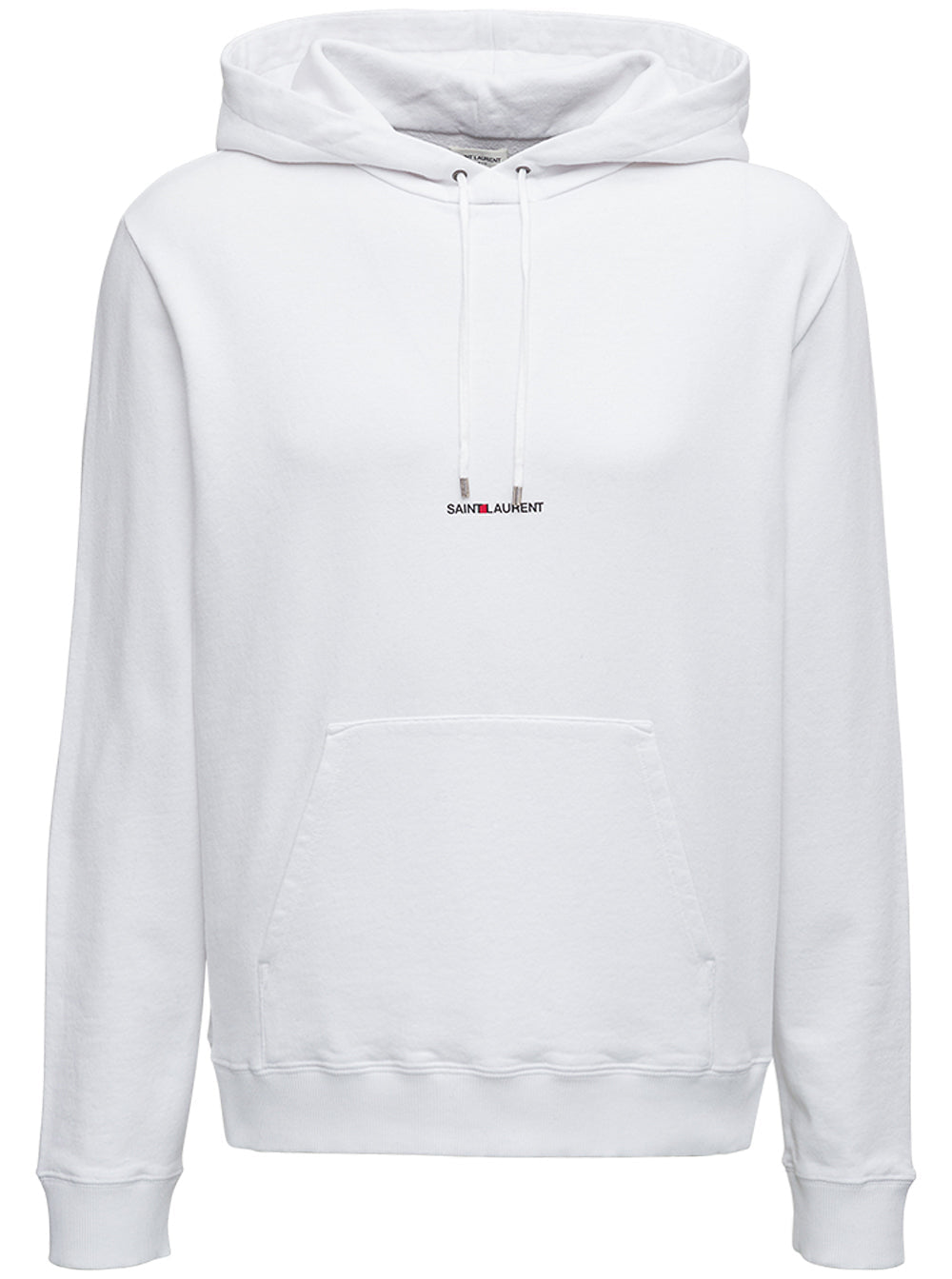 Saint Laurent Men White Hoodie With Drawstring Hood And Logo Lettering On The Front In Cotton Man