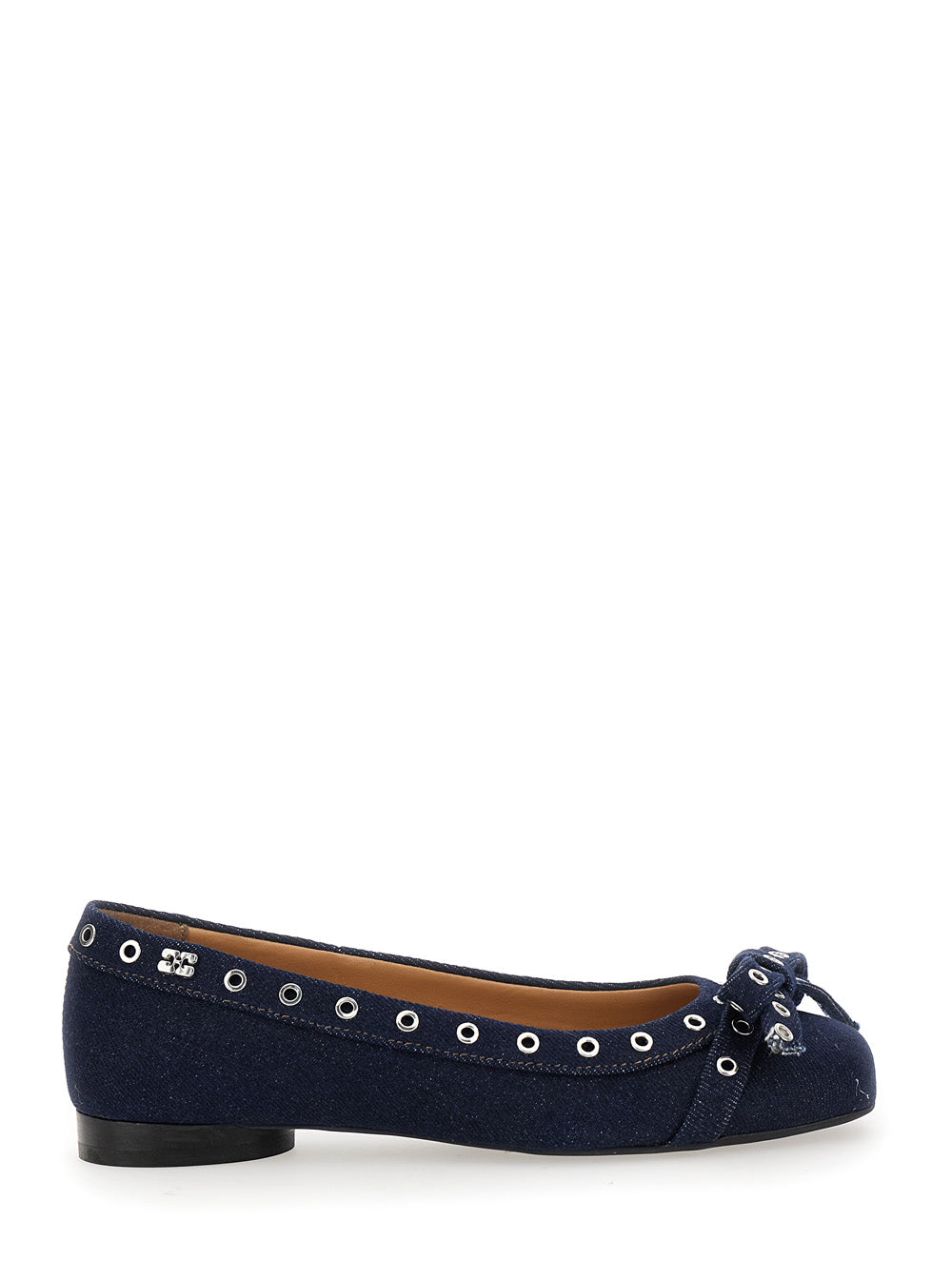 Ganni Women Blue Ballet Flats With Eyelet Details In Cotton Woman