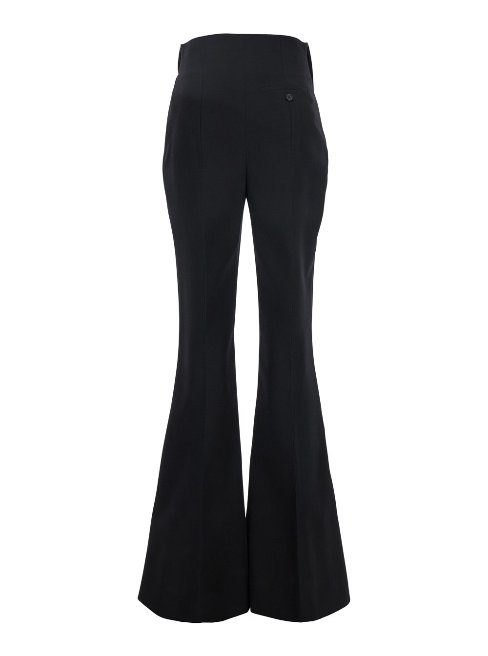 Alexander Mcqueen Women Black Flared Pants With Foldover Waist In Wool Woman