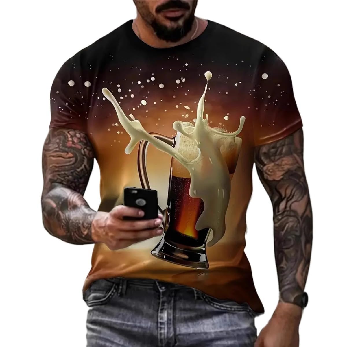2025 Summer Men's 3D Beer Printing Trend Comfortable Short-Sleeved T-Shirt