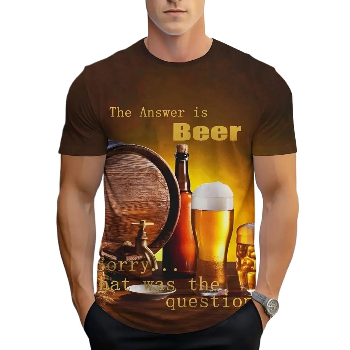 2025 Summer Men's 3D Beer Printing Trend Comfortable Short-Sleeved T-Shirt