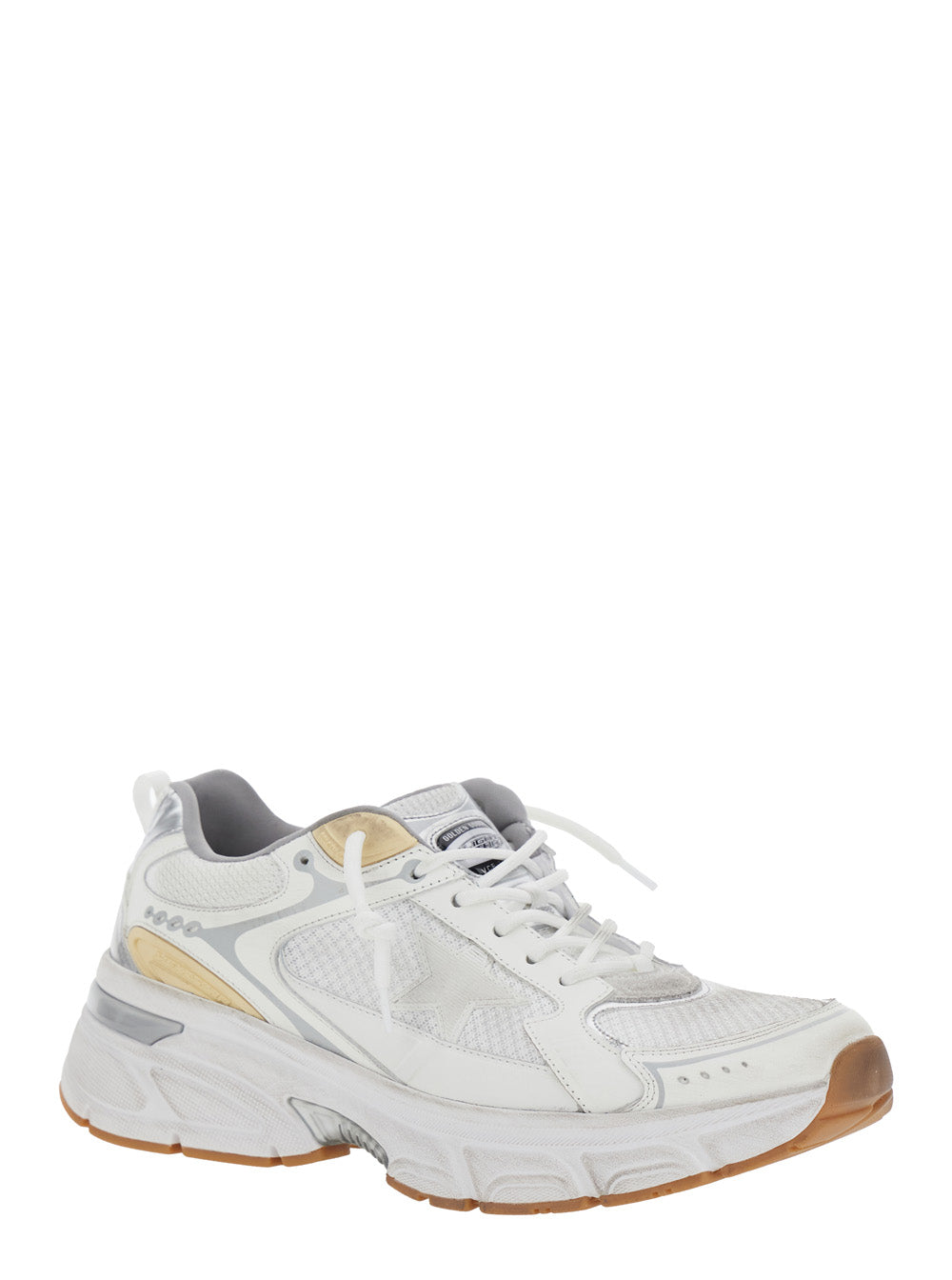 Golden Goose Men 'Lightstar' White Low Top Sneakers With Logo Patch On The Tongue And Logo Lettering On The Heel In Leather And Fabric Blend Man