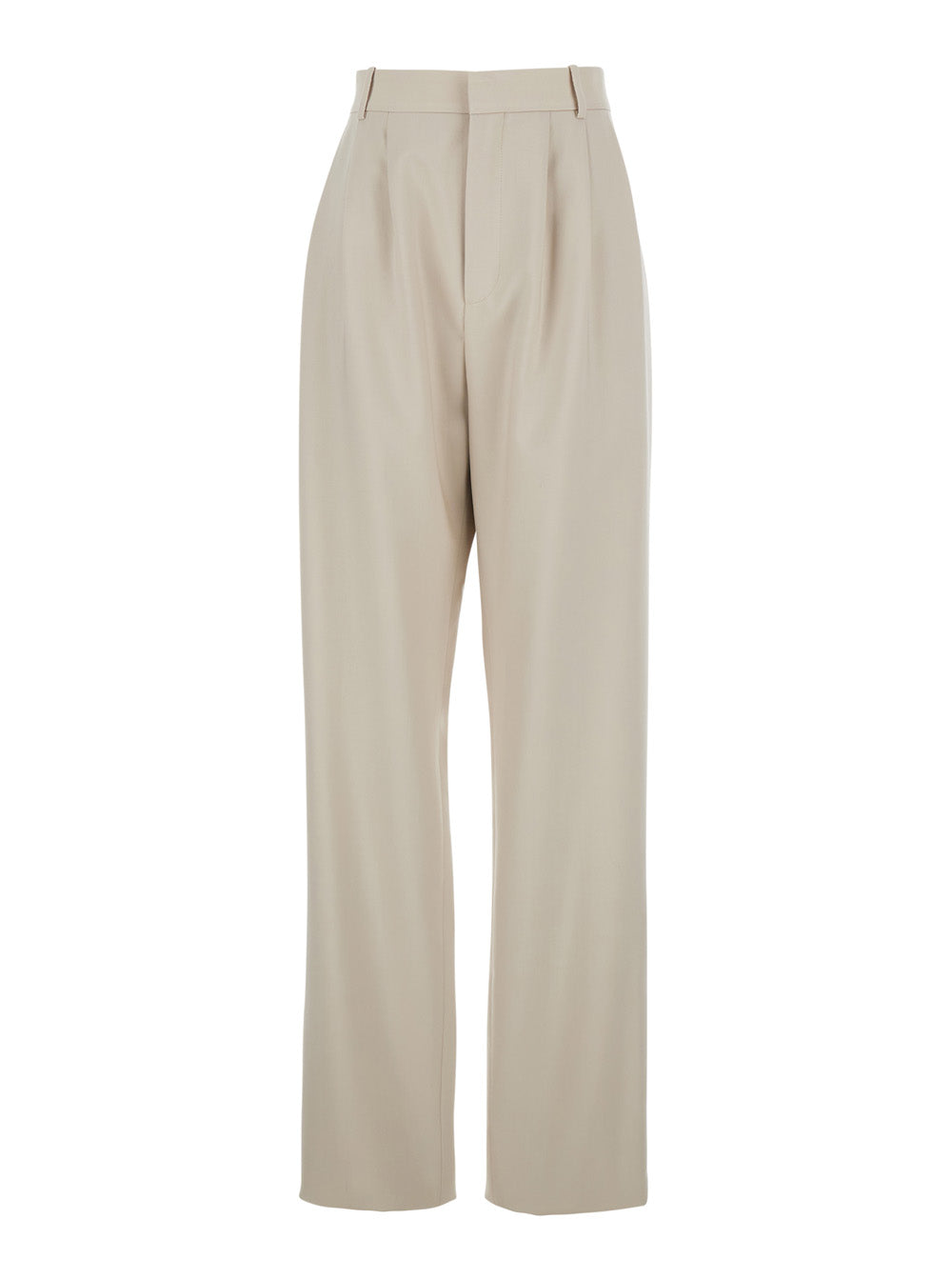 Saint Laurent Women Beige Pants With Belt Loops And Pences On The Front In Wool Woman