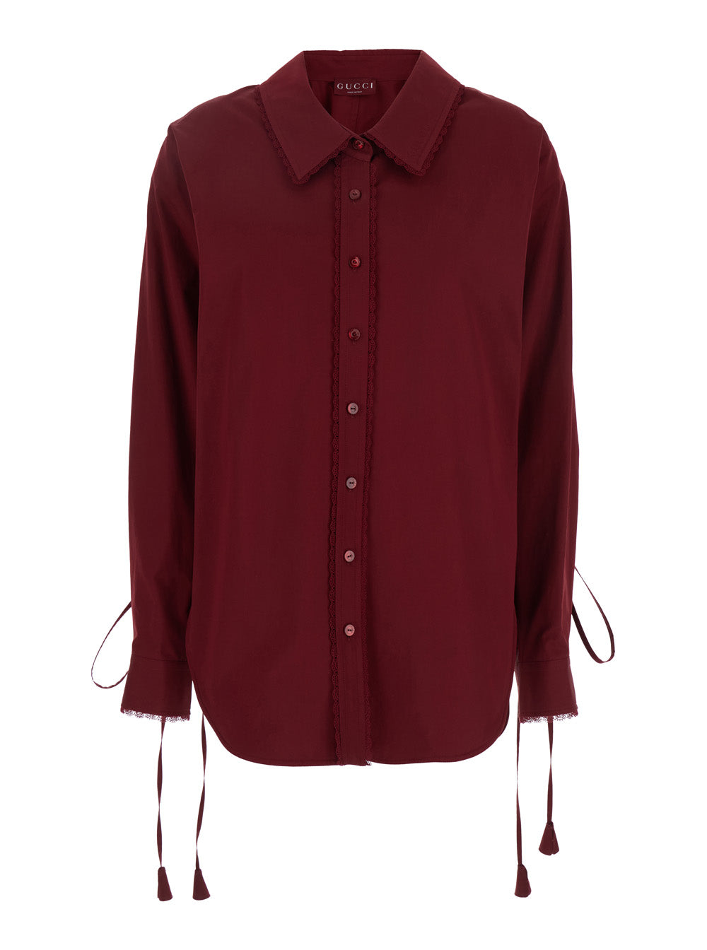 Gucci Women Bordeaux Shirt With Detachable Laces At The Wrists And Pointed Collar In Cotton Woman