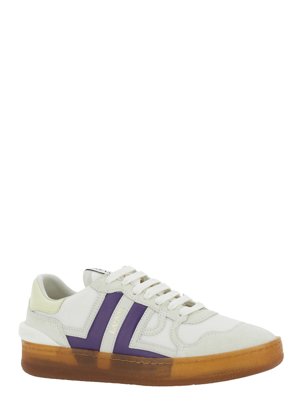 Lanvin Unisex 'Clay' White Sneaker With Mesh Inserts And Side Striped Detail In Leather Unisex