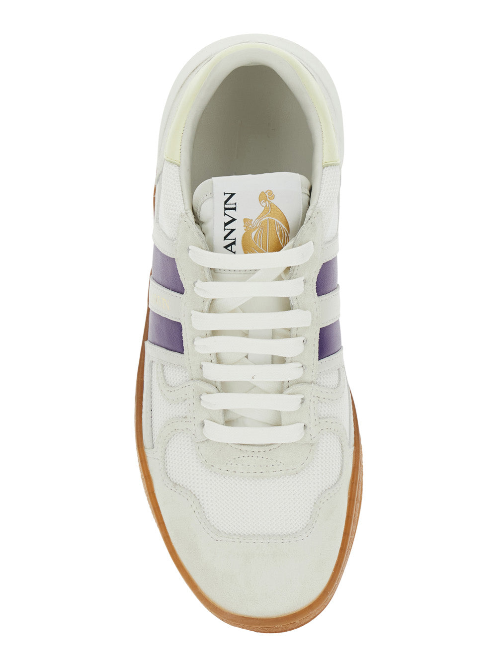 Lanvin Unisex 'Clay' White Sneaker With Mesh Inserts And Side Striped Detail In Leather Unisex