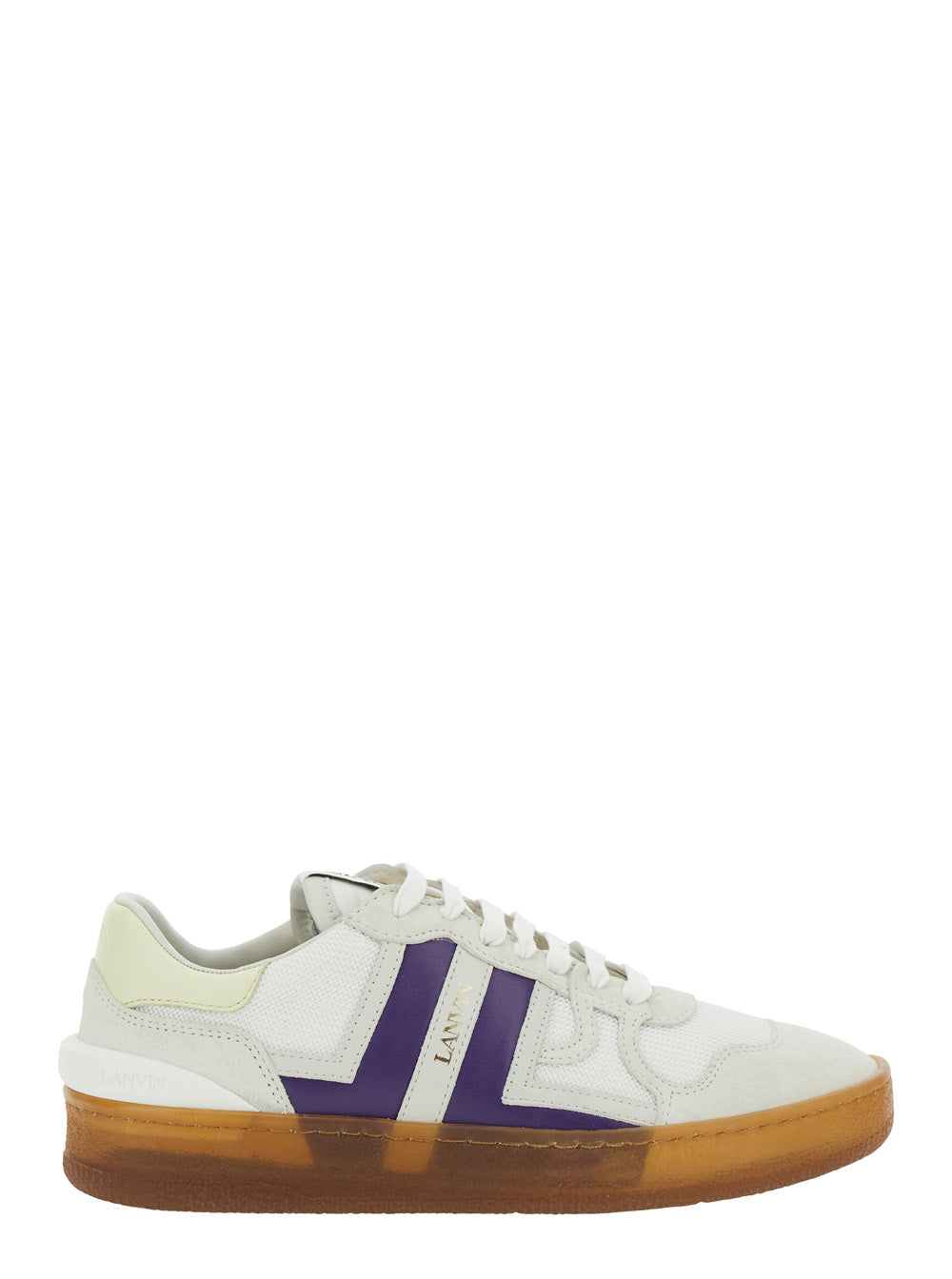 Lanvin Unisex 'Clay' White Sneaker With Mesh Inserts And Side Striped Detail In Leather Unisex