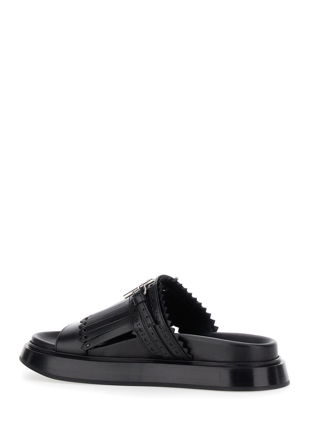 Alexander Mcqueen Women Black Sandals With Brogue T-Buckle Decorative Strap In Leather Woman