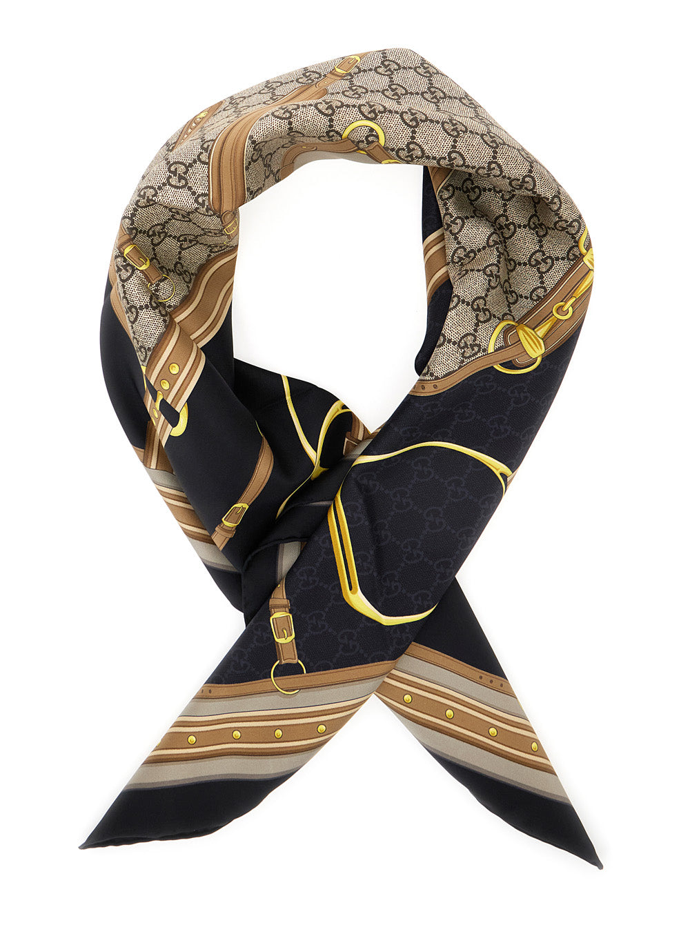 Gucci Women Multicolorscarf With Bracket, Clamp And Gg All-Over In Silk Woman