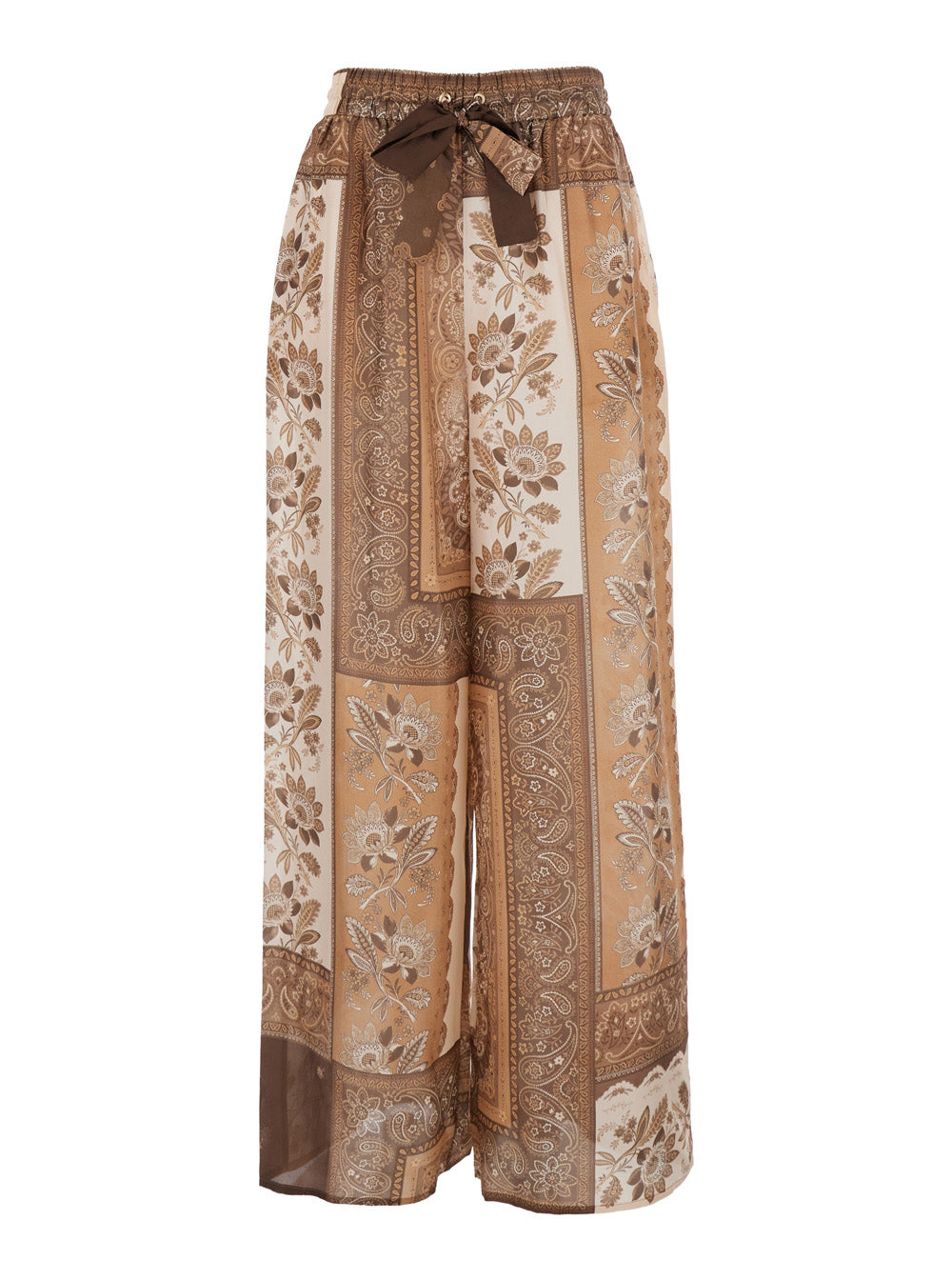 Zimmermann Women 'Lucky' Brown Pants With Elastic Drawstring Waist And All-Over Floral Print In Silk Woman