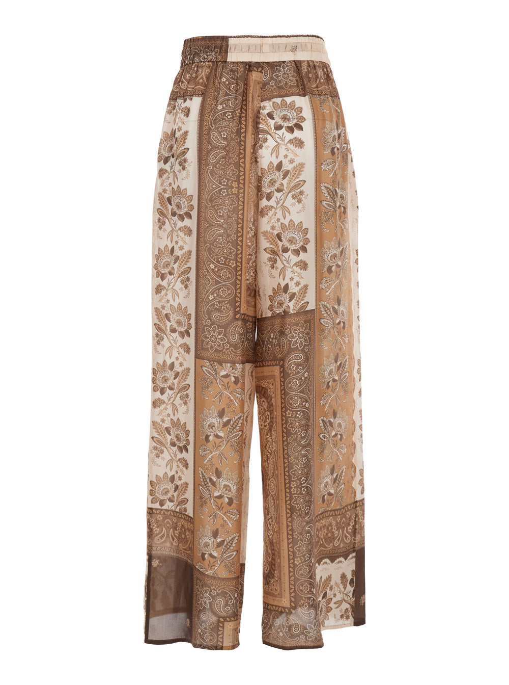 Zimmermann Women 'Lucky' Brown Pants With Elastic Drawstring Waist And All-Over Floral Print In Silk Woman