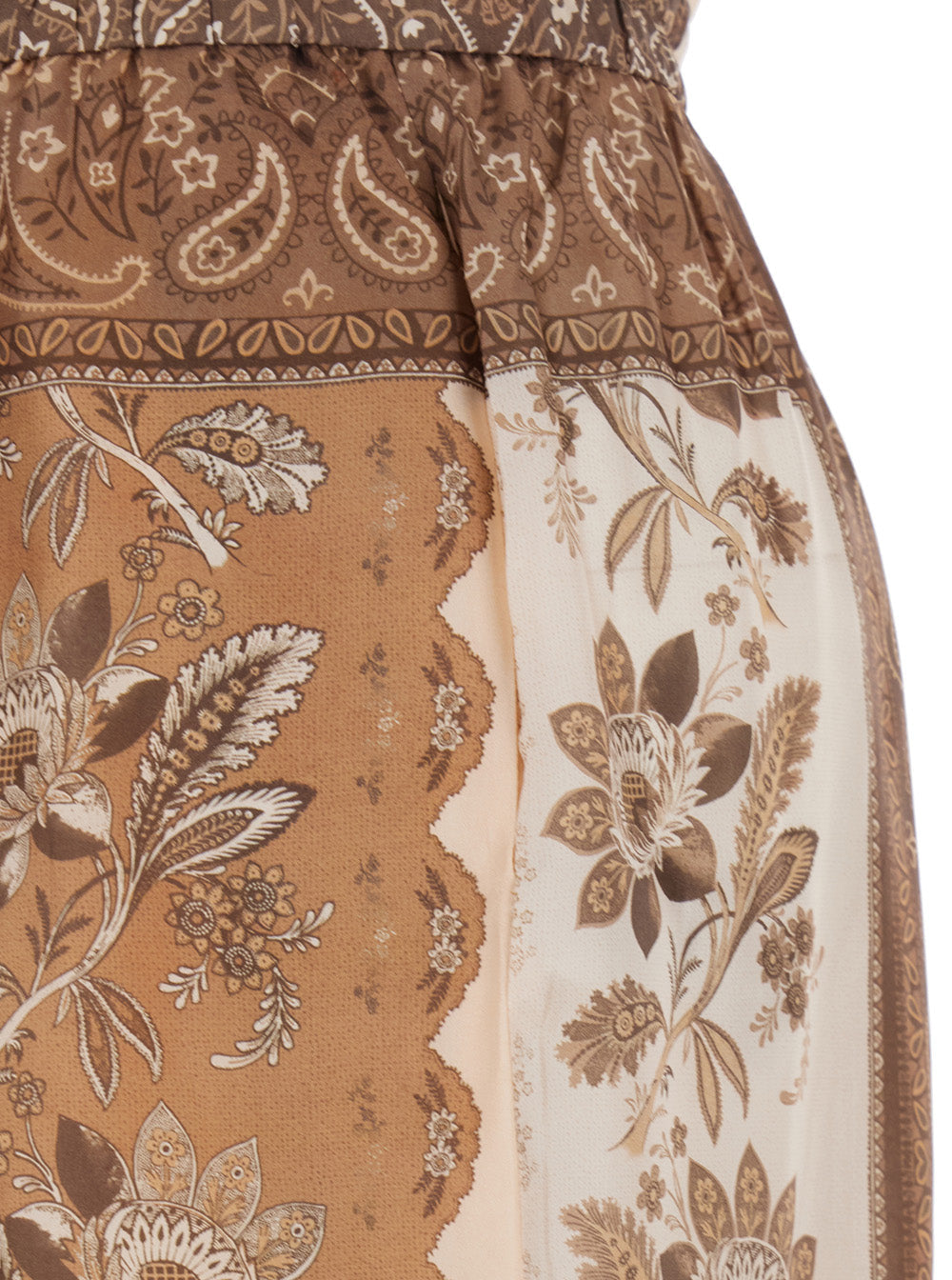 Zimmermann Women 'Lucky' Brown Pants With Elastic Drawstring Waist And All-Over Floral Print In Silk Woman