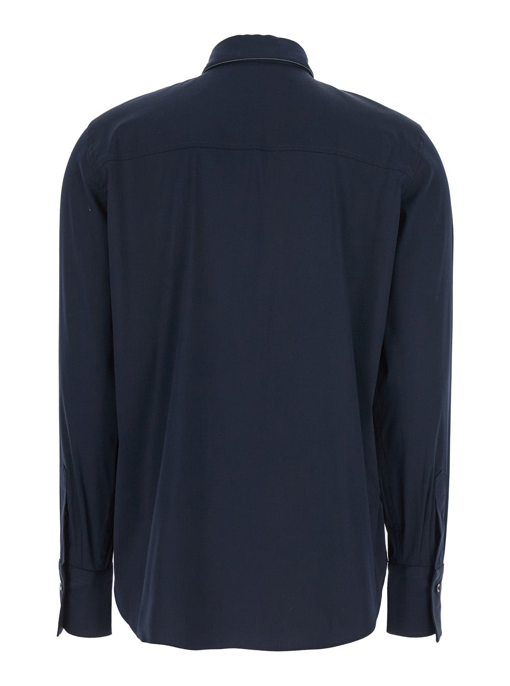 Brunello Cucinelli Women Blue Shirt With Pointed Collar And Monil Detail On The Collar In Cotton Blend Woman