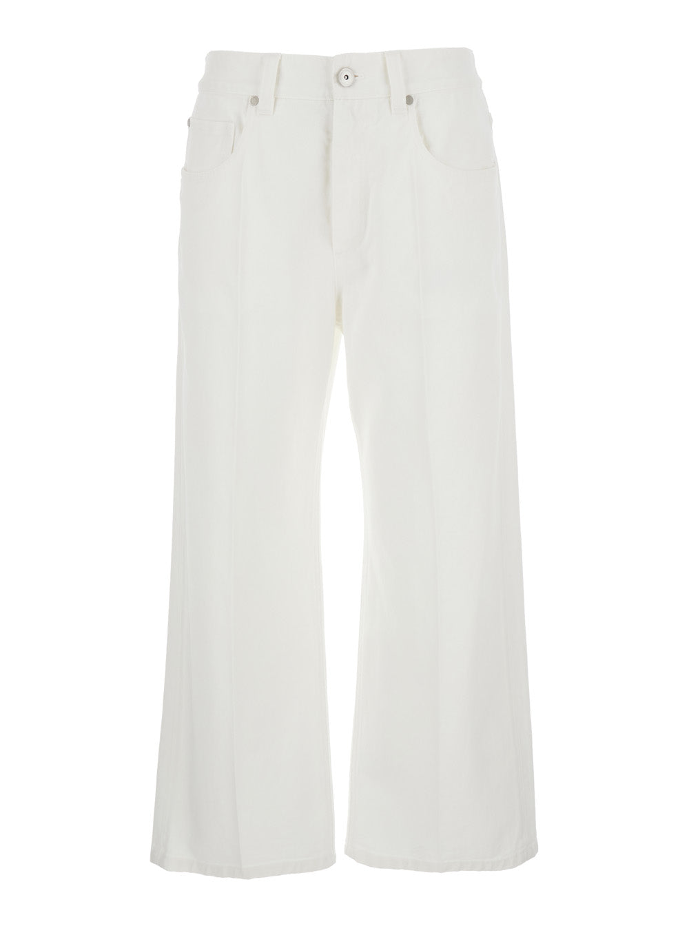 Brunello Cucinelli Women White Jeans With Wide Leg And Monil Detail On The Rear In Denim Woman