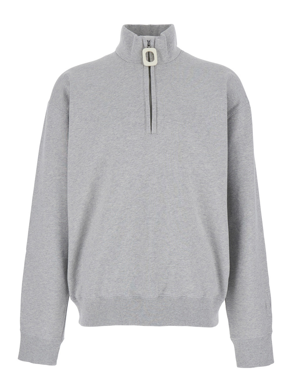 Jw Anderson Men Grey High Neck Sweatshirt With Zip Closure And Logo Embroidery In Cotton Man