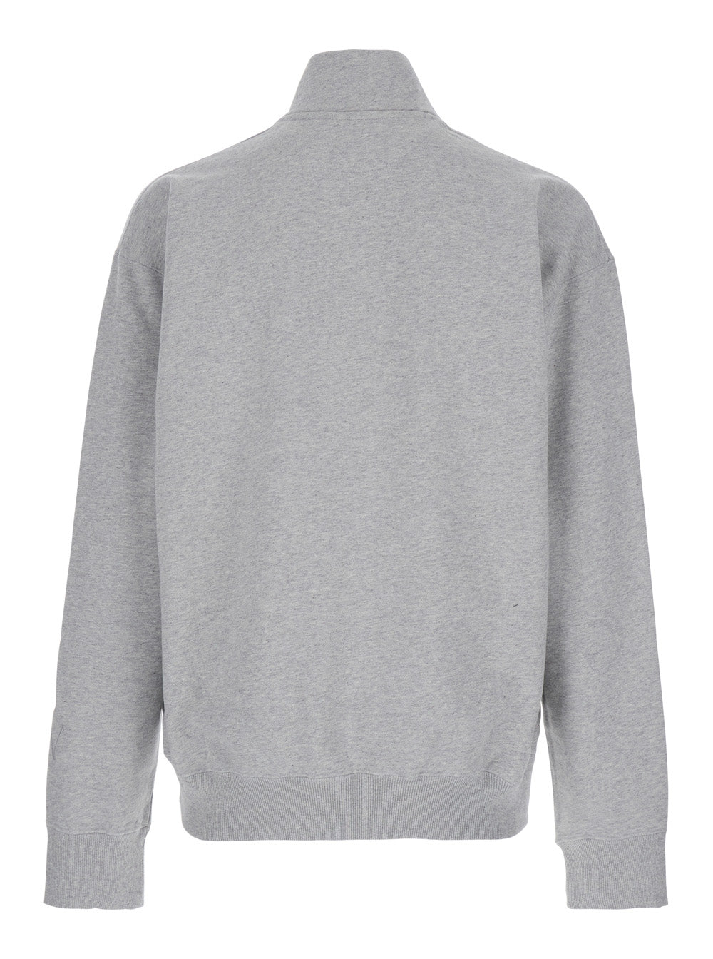 Jw Anderson Men Grey High Neck Sweatshirt With Zip Closure And Logo Embroidery In Cotton Man