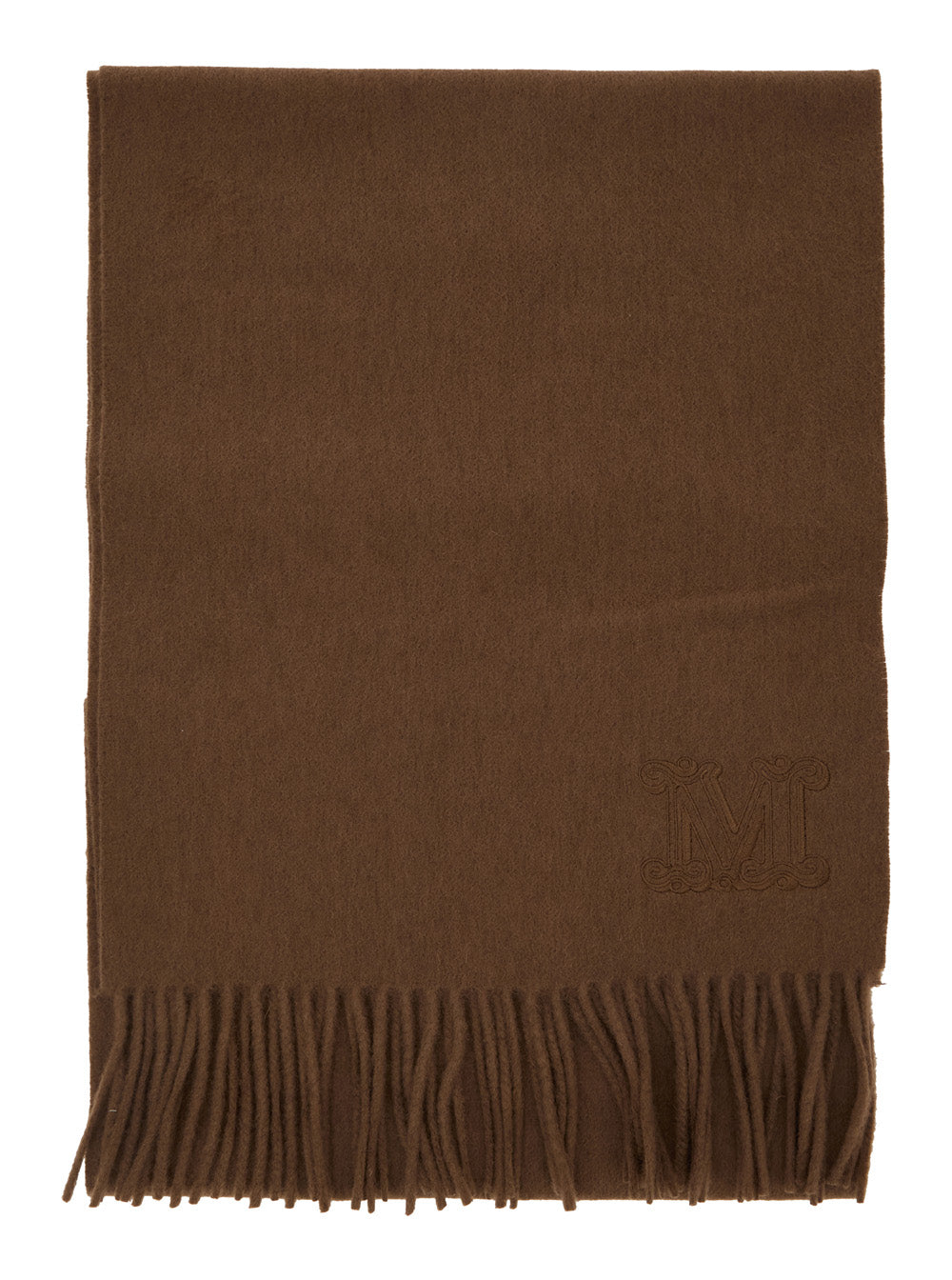 Max Mara Women 'Dalia' Brown Rectangular Scarf With Logo Embroidery On The Front And Fringed Hem In Cashmere Woman