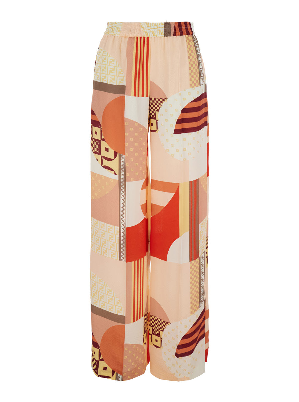 Fendi Women Multicolor Pants With High Elastic Waist And All-Over Patchwork Print In Silk Woman