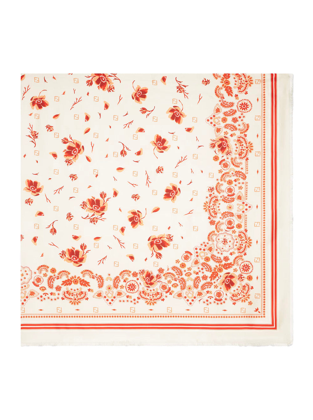 Fendi Women Multicolor Scarf With Bandana Print And Floral Details In Silk Woman