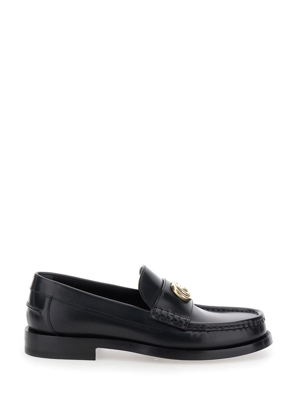 Gucci Women Black Loafers With Double G Logo Plaque In Leather Woman